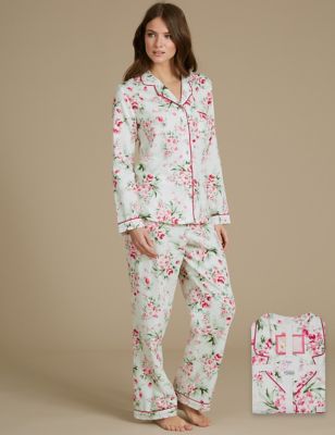 Pure Cotton Floral Print Revere Collar Pyjamas
